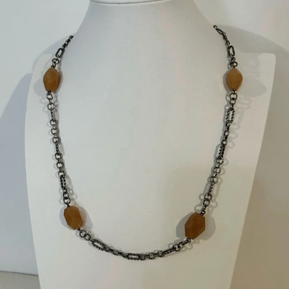 Vintage Sterling Silver‎ Aventurine Necklace 24